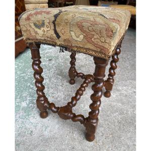 Louis XIII Style Stool, In Twisted Oak, 19th Century