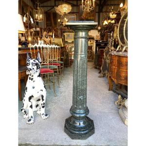 Fluted Column In Green Marble, Rotating Base, Early 20th Century