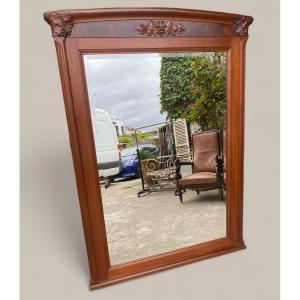Art Nouveau Period Mirror In Mahogany, Decorated With Grapes And Vine Leaves 