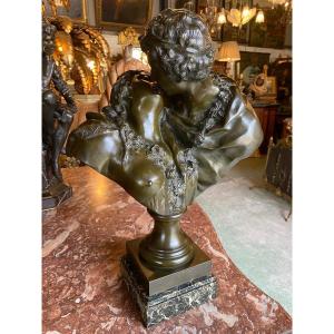 19th Century Bronze Subject Representing "the Kiss" After Jean Antoine Houdon (1741-1828)