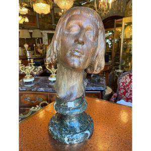 Wooden Sculpture Of The Face Of Joan Of Arc 18th Century 
