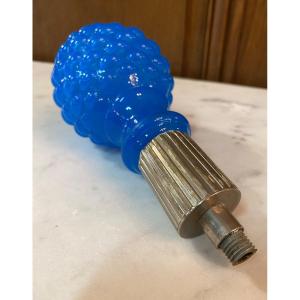 Art Deco 1930s Staircase Starter Ball In Turquoise Opaline And Nickel-plated Metal