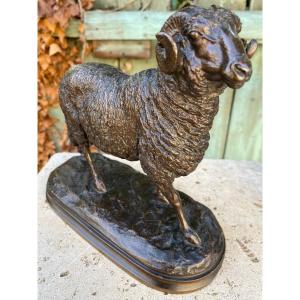 Goat / Ram In Bronze With Brown Patina Signed 19th Century Signed Isidore Bonheur (1827-1901)
