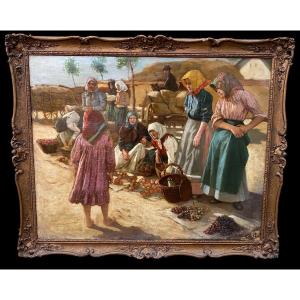 Large Hungarian Painting, Market Scene Signed Erno Nagy (1881-1954)