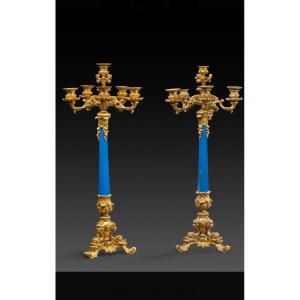 Pair Of Napoleon III Candelabras In Gilt And Chiseled Bronze