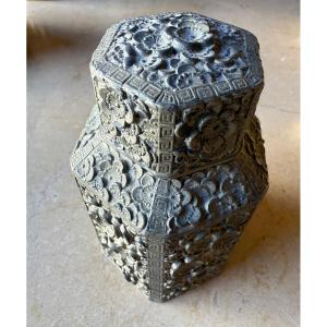 Repoussé Tin Tea Box, Greek Decoration And Lotus Flowers, China, Asia...