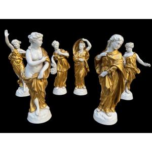 6 Italian Porcelain Figures From Capodimonte, White And Gold, Naples, Italy…