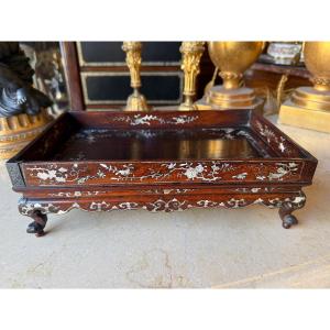 Indochinese Letter Tray In Exotic Wood And Mother-of-pearl, Early 20th Century 