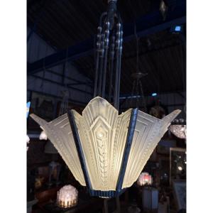 Art Deco Chandelier With Plates, 1930s, Model By Georges Leleu