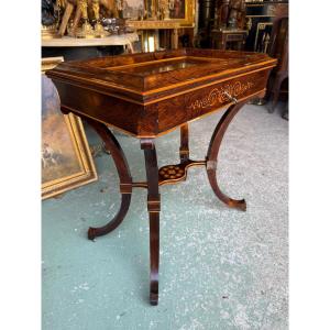 Charles X Period Side Table / Empty Pocket Table In Rosewood And Light Wood Marquetry
