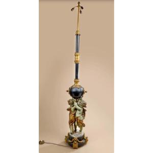 Floor Lamp With Cherubs, Napoleon III Period, Signed Albert-ernest Carrier-belleuse, H: 1.80m