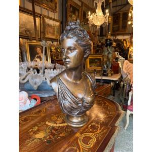 Large Bronze Bust Of Diana The Huntress, 19th Century, Height 69cm