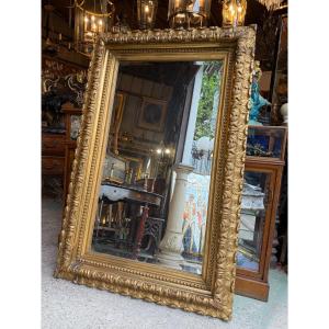19th Century Carved And Gilded Wooden Mirror/frame, Foliage Decoration 