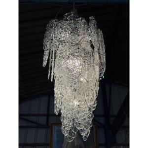 Italian Chandelier In Transparent Glass, Murano Circa 1970, "ragnatela" Model By Mazzega