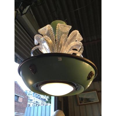 Chandelier Original Sheet Metal Green And Plexiglas Year 1940