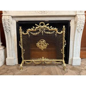 Louis XVI Style Fire Screen In Gilded Bronze, Napoleon III Period