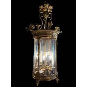 Louis XVI Style Gilt Bronze Hall Lantern With 8 Lights 