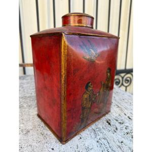 Asian Red Tin Tea Caddy, Circa 1950, China, Japan...