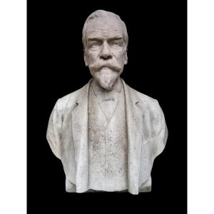 White Marble Bust Representing Louis Pasteur Signed Godefroid Devreese (1861-1941)