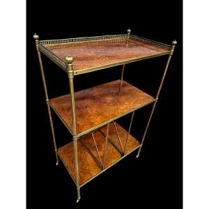Shelf / Bookcase In Burr Walnut And Gilt Brass, Circa 1960, In The Jansen Style.