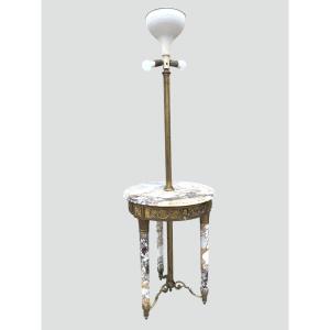 Louis XVI Style Marble Side Table/floor Lamp, Adorned With Bronzes, Early 20th Century