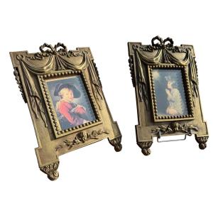 Pair Of Louis XVI Style Bronze Photo Frames, 19th Century