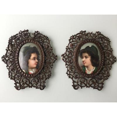 Pair Of Portraits Of Children XIX, Paintings Of Porcelain Plates