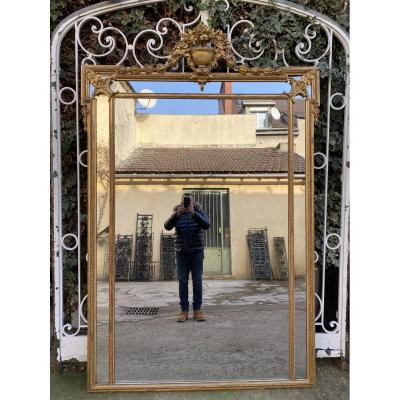 Large XIXth Mirror In Louis XVI Style, With Parecloses