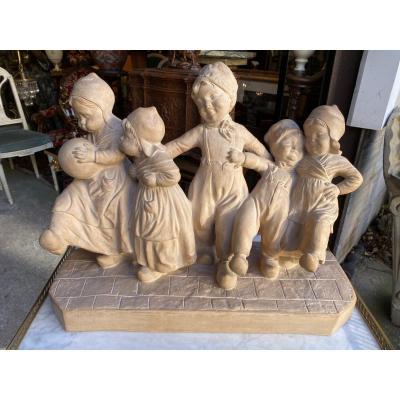 Group Of Terracotta Children Signed Capaldo