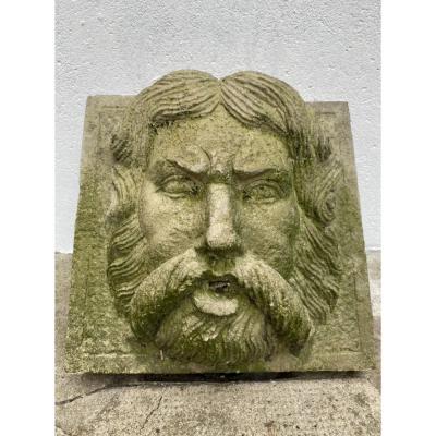 Spittoon Fountain In Reconstituted Stone, Man Face, Garden