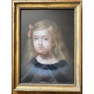 Portrait Of A 19th Century Girl, Old Pastel Monogrammed And Dated