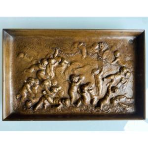 Tray / Empty Pocket In Bronze Nineteenth Time, Decorated With Cherubs, Signed