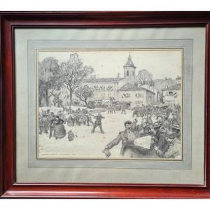 Framed Drawing By Georges Paul Leroux Armistice (1877 -1954)