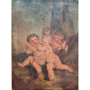 Oil On Canvas 'player Loves' XIX Eme