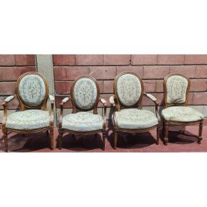 3 Medallion Armchairs And 1 18th Century Chair