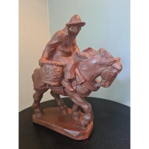 Earthen Sculpture By J.gause 1940's..shrimp Fisherman On Horseback