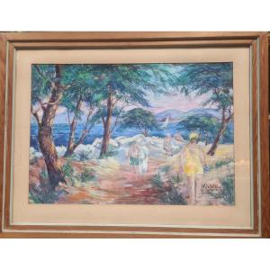 Gouache By A.pietercelie 1938 "st. Marguerite Island"