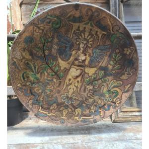 Large Neo-renaissance Dish With Enamel Decoration Of A Woman Attributed To E. Muller 18800