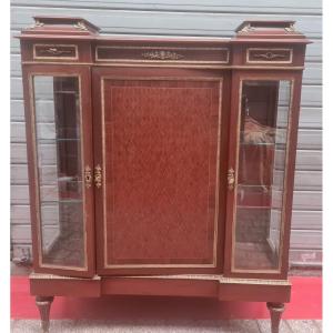 Louis XVI Style Display Cabinet In Mahogany And Gilt Bronze, 19th Century