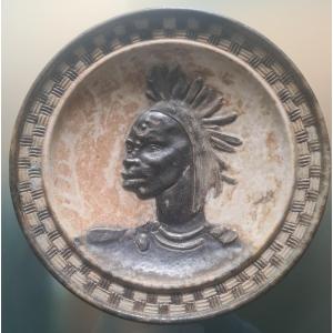 Decorative Dish In Gres With Warrior Design Congo 1955