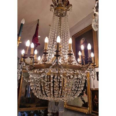 Important Lustre Corbeille à 16 Bras De Lumiere