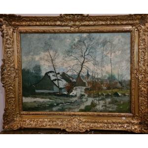 Hst De Joseph Caron Village Under The Snow Belgium