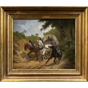 Charles-philogène Tschaggeny (1815-1894) The Driving Of The Horse-drawn Wagon