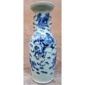 Large Chinese Celadon Vase Decorated With Shishis, China Nineteenth