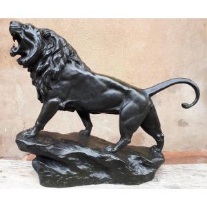 Bronze Sculpture Of A Roaring Lion, By Léon Bureau