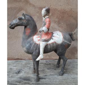 Chinese Terracotta Sculpture Representing A Horseman, China Han Dynasty