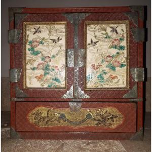 Japanese Cabinet In Cinnabar Red Lacquer, Meiji Era Japan
