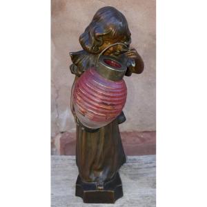 Art Nouveau Bronze Lamp, By Léo Laporte Blairsy And Daum
