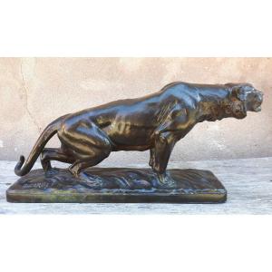 Bronze Sculpture Of A Tiger On The Prowl, By Georges Gardet