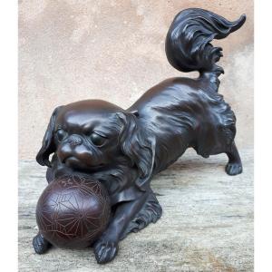 Okimono - Bronze Sculpture Of A Puppy, Japan Meiji Era